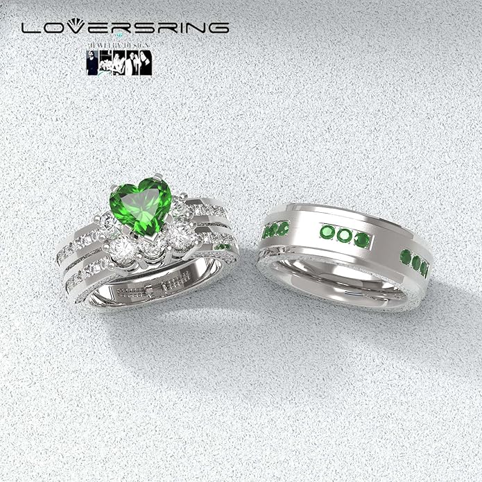 TWO RINGS Wedding Ring Sets His And Hers Promise Ring Couples Bridal Sets Women 925 Sterling Silver square Cz Man Stainless Steel Brushed Finished Wedding Bands