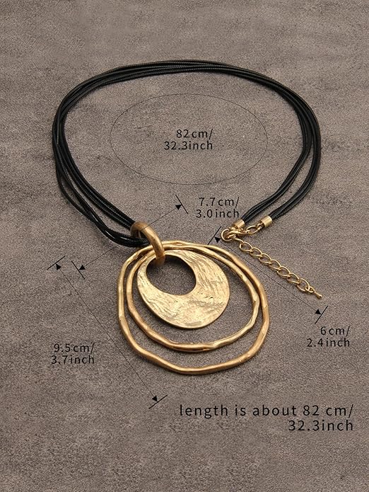 Boho Necklaces for Women Chunky Circle Necklace Layered Boho Circle Leather Choker Necklace Long Vintage Necklaces Bohemian Jewlery Gifts