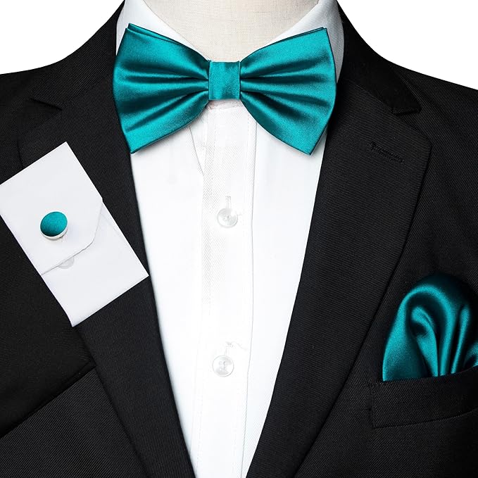 JEMYGINS Solid Color mens Pre-tied Bow Tie and Pocket Square Cufflinks Sets with Gift Box