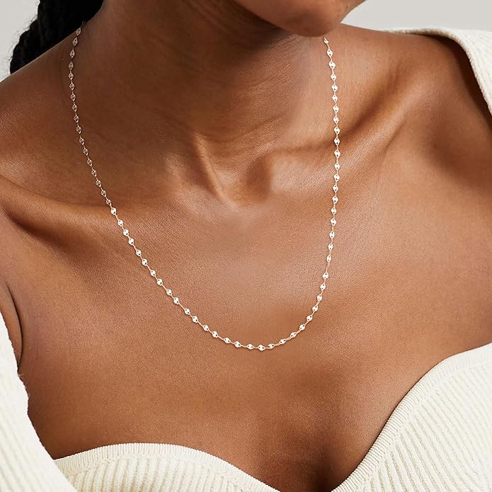 925 Sterling Silver Chain Necklace Link Chain Necklace for Women Simple Dainty 16K Gold Plated Necklace for Women Minimalist Waterproof Silver Necklace Trendy Jewelry Gifts