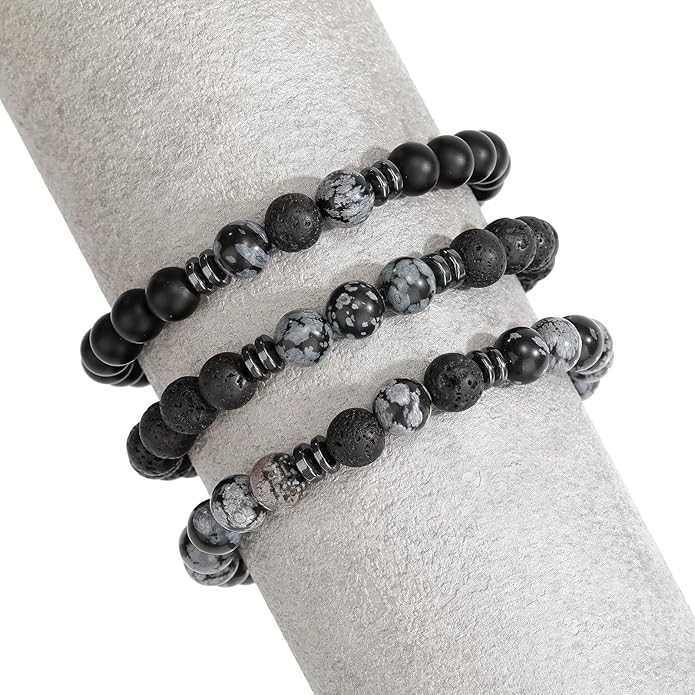 MengPa Mens Beaded Bracelets Couples Matching Bracelet Set Lava Rock Beads for Women Stone Jewelry