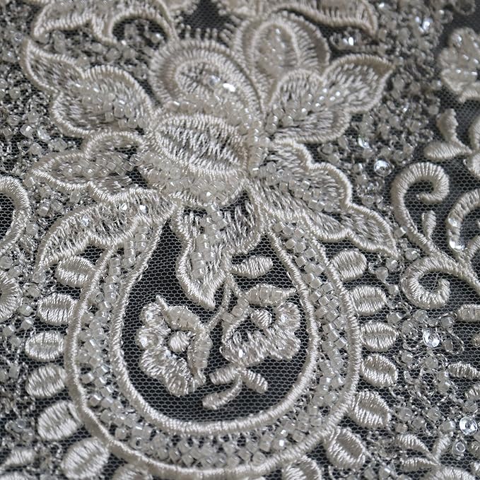 G-RUI 20.9inch*1yards Ivory White Luxury Beaded Embroidery Flower lace Appliques for Wedding Dresses Rhinestone Applique Patches Embroidery lace parches ropa
