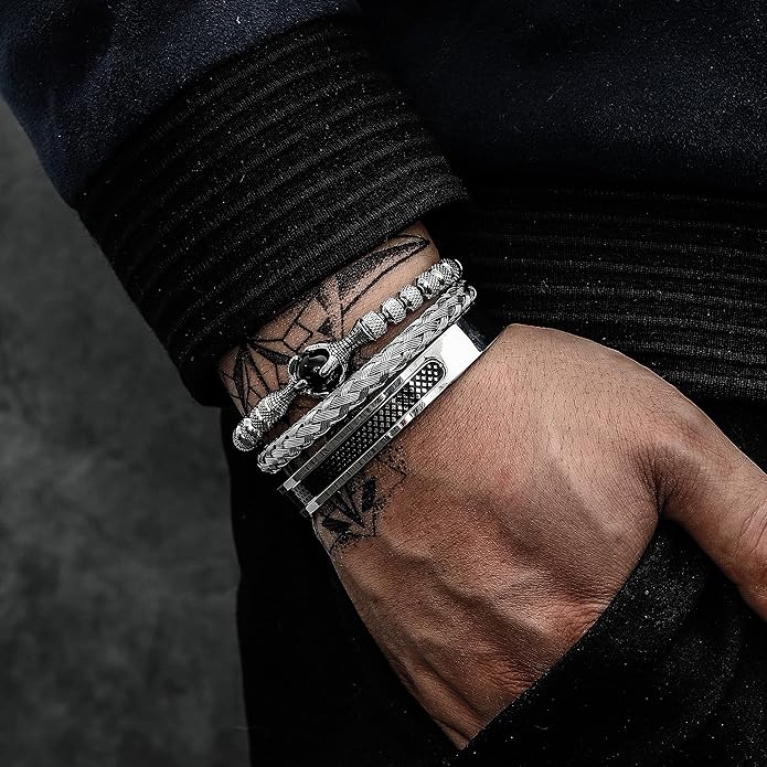 WFYOU 3PCS Stainless Steel Bracelets for Men Gold Roman Numeral Bangle Bracelet Twisted Cable Bracelet Adjustable Cuff Bracelet Mens Luxury Jewelry Bracelets Gifts