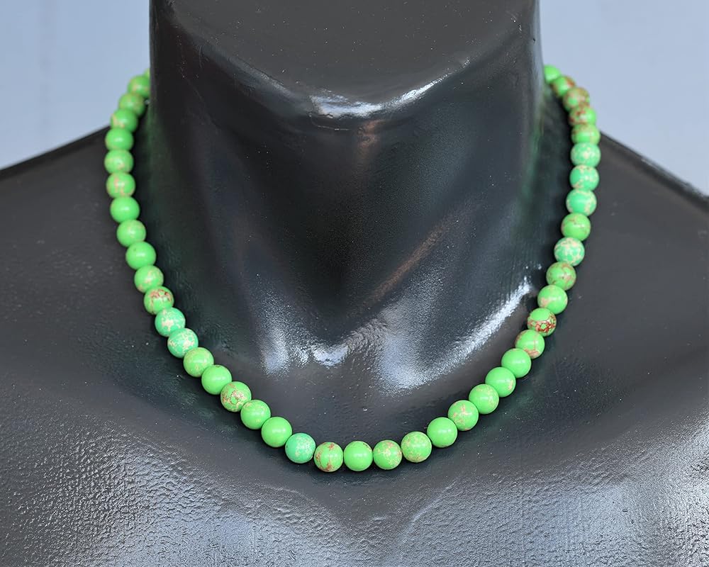 Natural Green Imperial Jasper Beaded Choker, Genuine Green Crystal Necklace, Fancy Gemstone Choker, 8mm Beads, Fashion Jewelry, Healing Crystal Chakra Necklace, Durable Necklace, Capricorn Necklace