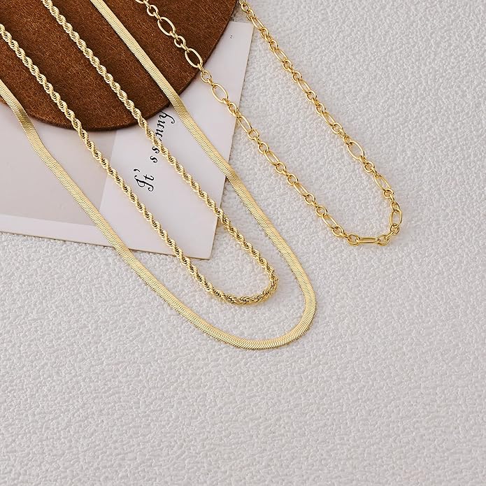 CHESKY 14K Gold/Silver Plated Snake Chain Necklace Herringbone Necklace Gold Choker Necklaces for Women Gifts Jewelry 1.5/3/5MM(W) 14"/16"(L)