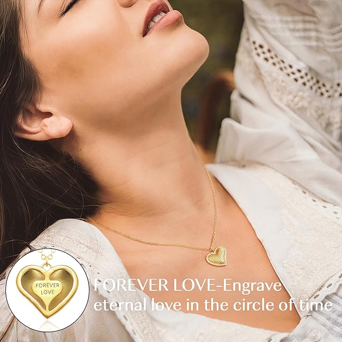 Infinity Heart Necklace,Pendant Necklace for Women Engraved with 'FOREVER LOVE',Heart Pendant Necklace with Cubic Zirconia,Anniversary Eternity Jewelry Gift for Wife or Birthday Present for Women