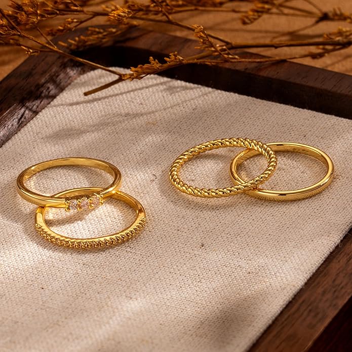 FAONDU Gold Rings for Women Stackable Rings Dainty Thin Non Tarnish Rings 14k Gold Plated Trendy CZ Ring Set Thumb Knuckle Rings Engagement Band Rings Jewelry Size 6 7 8 9 10