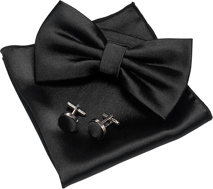 JEMYGINS Solid Color mens Pre-tied Bow Tie and Pocket Square Cufflinks Sets with Gift Box