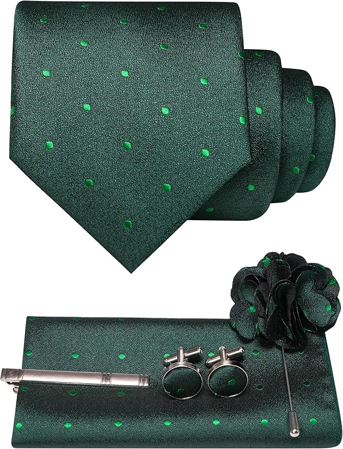 JEMYGINS Mens Tie and Lapel Pin Necktie Pocket Square Cufflinks and Tie Clip Sets for Business Casual 5PCS