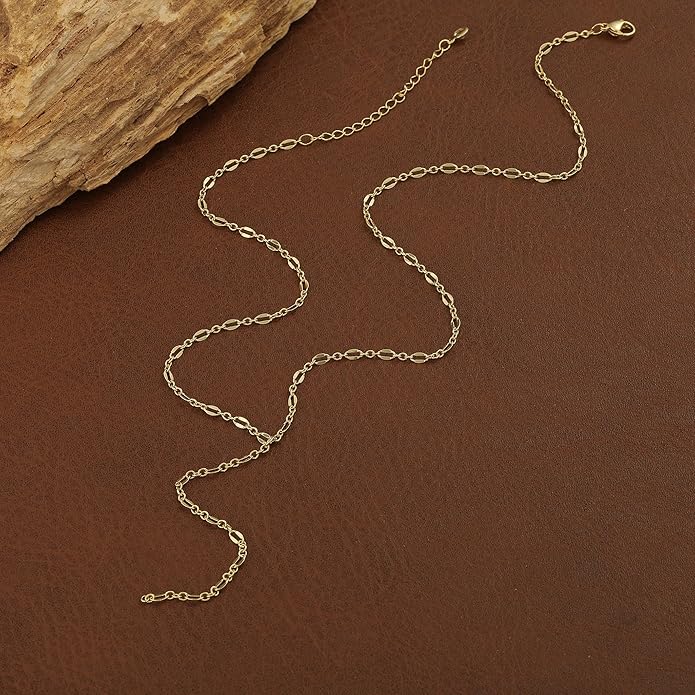 Long Gold Necklace for Women Trendy, Dainty Layered Lariat Necklace 14k Gold Plated Silver Y Shaped Beaded Chain Non Tarnish Drop Necklaces Simple Adjustable Jewelry Gift