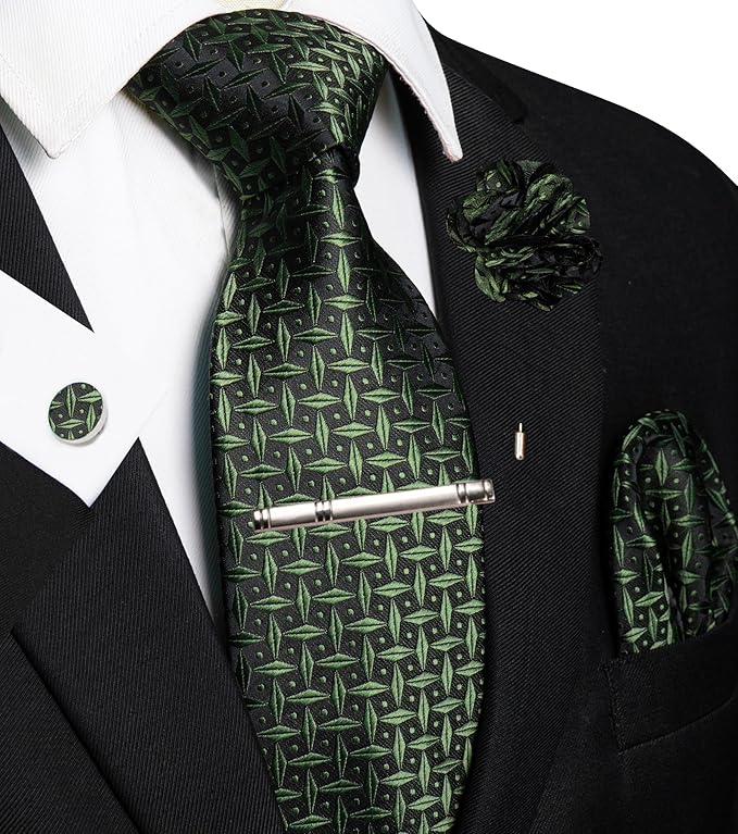 JEMYGINS Mens Tie and Pocket Square,Lapel Pin,Cufflinks,Tie Clip Sets with Gift Box 5PCS