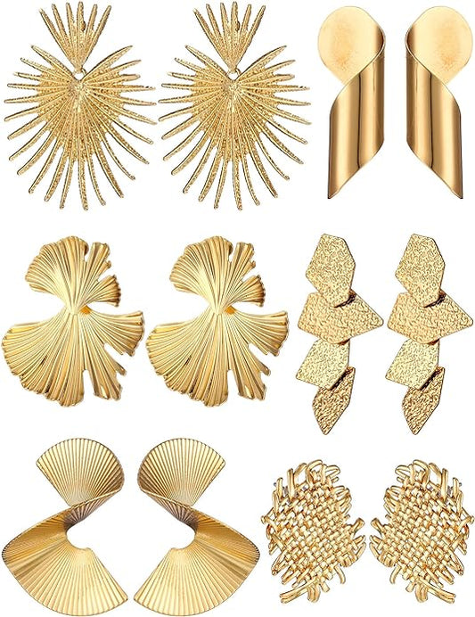 Glenmal 6 Pair Gold Statement Earrings for Women Large Gold Geometric Earrings Woven Twisted Leaf Earring Jewelry Gift