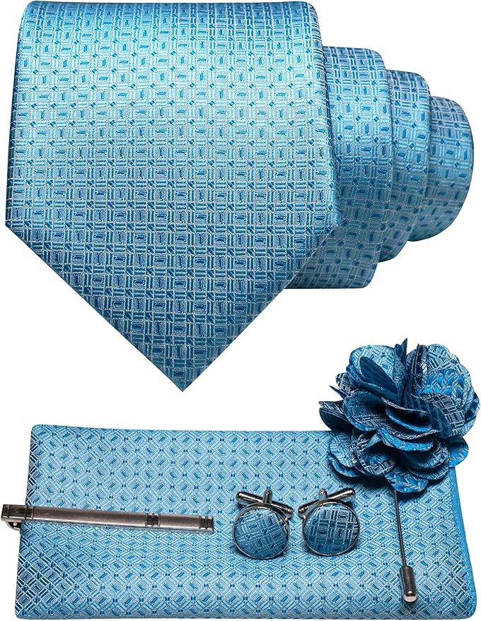 JEMYGINS Mens Tie and Pocket Square,Lapel Pin,Cufflinks,Tie Clip Sets with Gift Box 5PCS