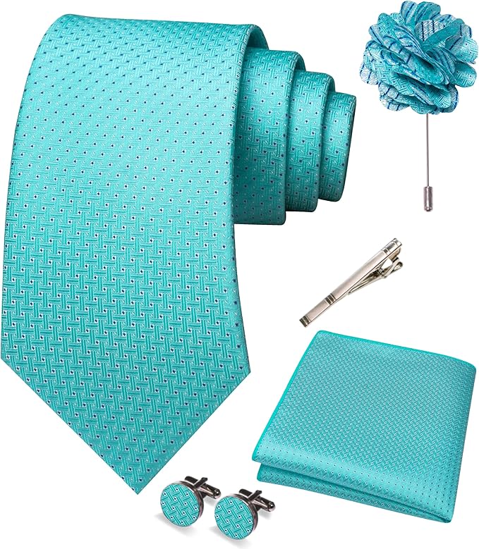 JEMYGINS Mens Tie and Pocket Square,Lapel Pin,Cufflinks,Tie Clip Sets with Gift Box 5PCS
