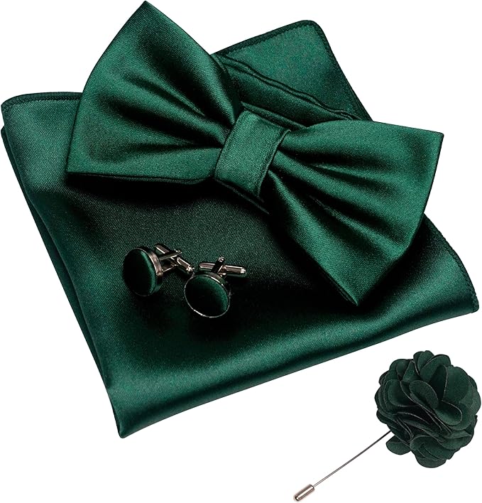 JEMYGINS Solid Color mens Pre-tied Bow Tie and Pocket Square Cufflinks Sets with Gift Box
