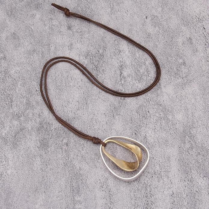 Boho Necklaces for Women Chunky Circle Necklace Layered Boho Circle Leather Choker Necklace Long Vintage Necklaces Bohemian Jewlery Gifts