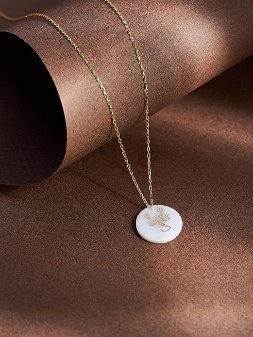 Zodiac Sign Necklace – Mother of Pearl Pendant – Available in Two Finish 925 Sterling Silver and 14K Gold Plated – Adjustable Chain – Horoscope Jewelry Gift with Zodiac Card & Gift Box