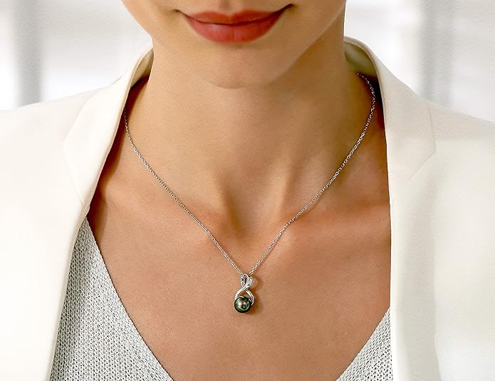 CHAULRI Infinity Top Grade AAA Tahitian Black Pearl Pendant Necklace 18K Gold Over Sterling - Birthday Anniversary Jewelry Gifts for Women Wife Mom Daughter