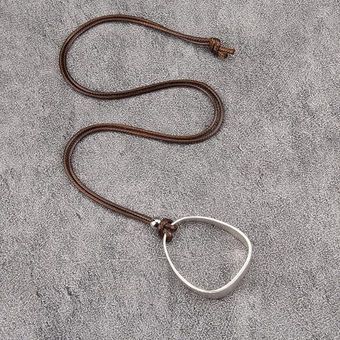 Long Boho Necklaces for Women Vintage Leather Wooden Pendant Y Choker Ethnic Style Gold Circle Hippie Sweater Necklace