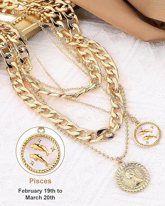 MJartoria Layered Necklaces for Women Trendy Retro Coin Pendant Necklace Dainty Chunky Chain Choker Necklaces for Jewelry Birthday Gifts