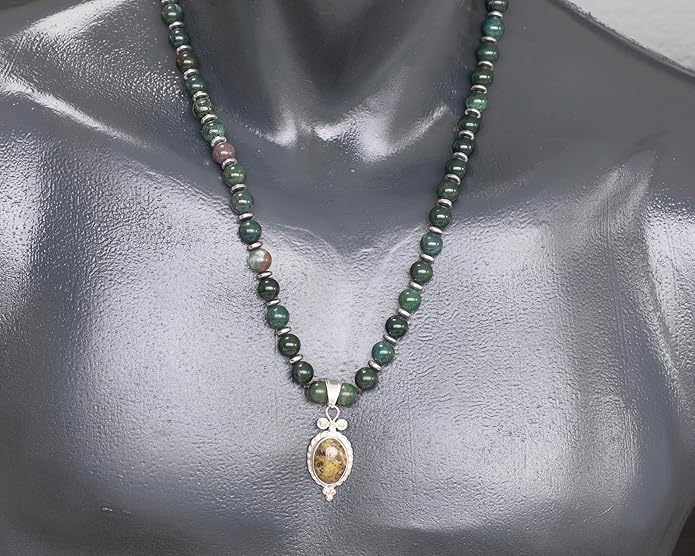 Natural Carnelian Agate Silver Pendant, Genuine Black Onyx Beaded Necklace, Gemstone Strong Necklace, 18x13 Cabachon, Fashion Dainty Jewelry, Healing Crystal Chakra Necklace, Minimalist Necklace