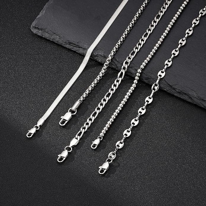 Yoosteel Mens Bracelets - Silver Chain Bracelet Stainless Steel Cuban Link Stack Bracelets Sturdy Rope Paperclip Chains Set 7.5/8.3/9 inches Trendy Jewelry for Men