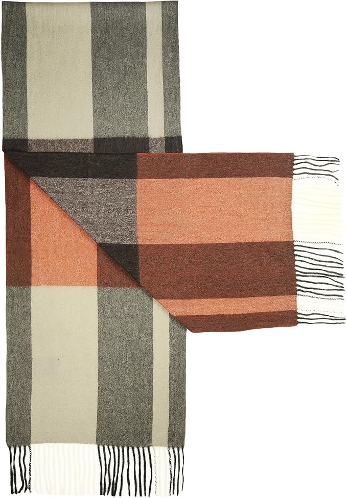 CANDOR AND CLASS Women's 100% Pure Cashmere Scarf, Solids, Plaids, Soft Cashmere Scarfs for Women and Men, Gift Box (Rust Black Vert)