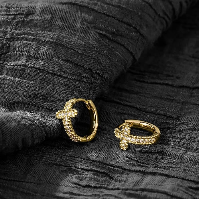 Gold Huggie Hoop Earrings 14K Gold Plated Dainty Chunky Thick Hoop Diamond Cubic Zriconia Inlay Sleeper Tiny Delicate Boho Beach Simple Hypoallergenic Jewelry Gift for Her