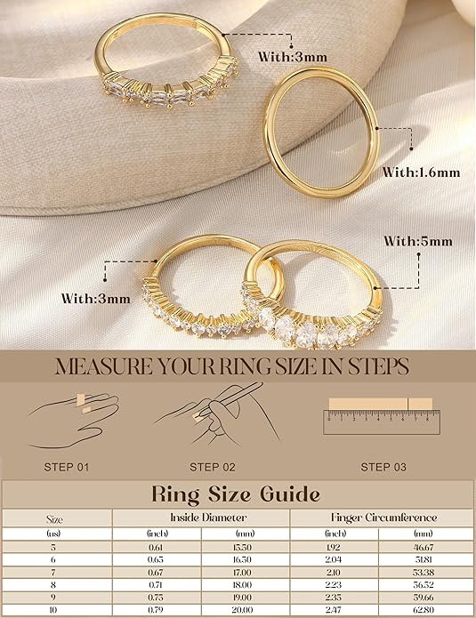 LOLIAS 14K Gold Plated Stackable Rings for Women Non Tarnish - Dainty Cubic Zirconia Wedding Bands Ring Set Minimalist Trendy Statement Engagement Promise Thumb Rings Stacking Size 5-10