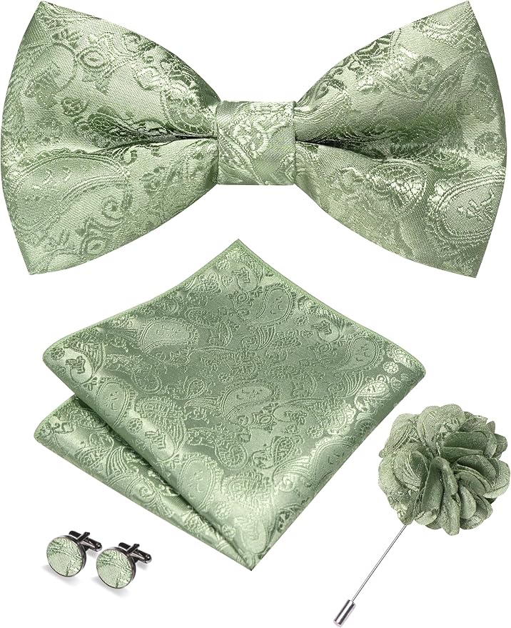 JEMYGINS Paisley Pre-tied Bow Tie and Pocket Square Cufflinks Lapel Pin Sets for Men 4PCS
