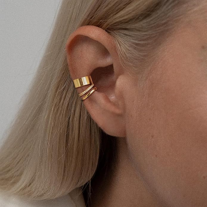 Gold Ear Cuffs Earrings for Women Non Piercing - Clip on Cartilage Earrings Dainty 14K Gold Sterling Silver Plated Cubic Zirconia Huggie Hoop Earring for Women No Tarnish Trendy Jewelry Set