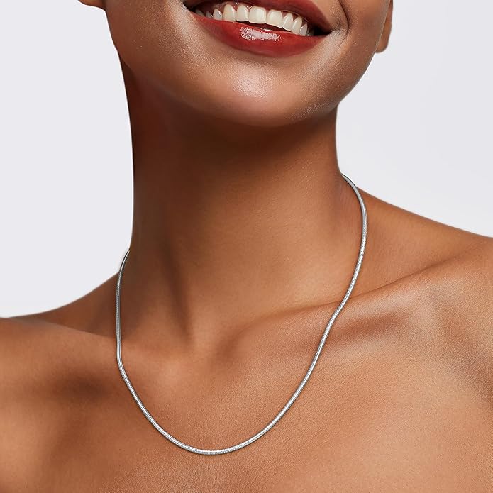 Jewlpire 1.5mm Snake Chain 18K Gold Plated 925 Sterling Silver Chain Necklace for Women, Dainty & Smooth & Shiny Womens Chains Necklace, 16 18 20 22 24 Inch