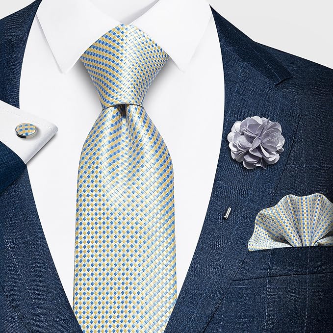 joy alice Ties Set Men Mixed Color Necktie Handkerchief Cufflinks Brooch 3.15 Formal