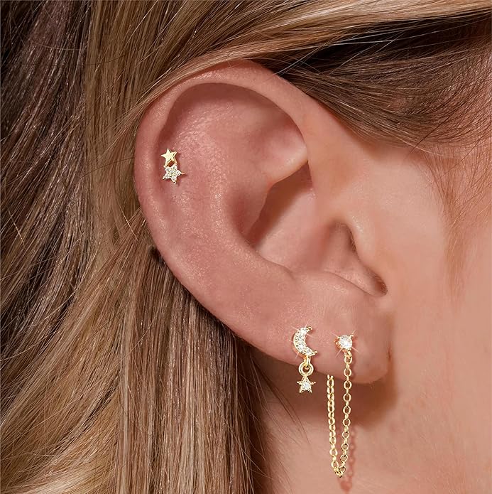 Gold Ear Cuffs Earrings for Women Non Piercing - Clip on Cartilage Earrings Dainty 14K Gold Sterling Silver Plated Cubic Zirconia Huggie Hoop Earring for Women No Tarnish Trendy Jewelry Set