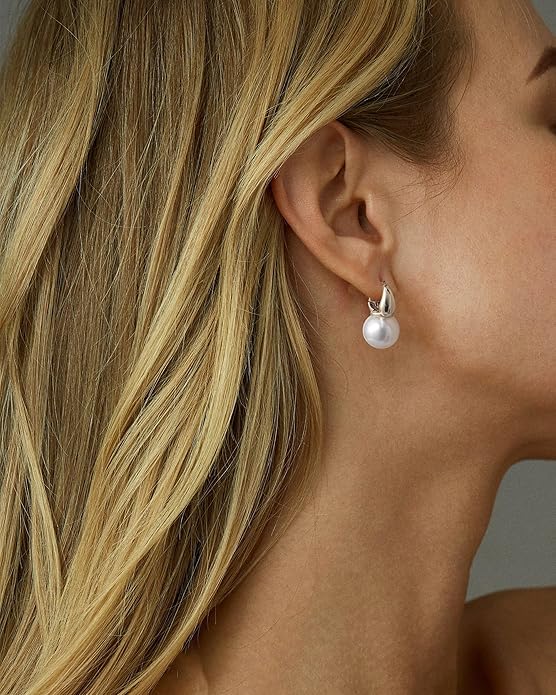 CHESKY Pearl Earrings for Women, Dainty 14K Gold Plated/Silver Plated Drop Quality Handpicked AAA+ Freshwater Cultured Round Pearls Dangle Earrings Wedding Jewelry for Women Gifts