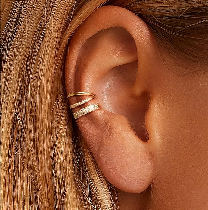 Gold Ear Cuffs Earrings for Women Non Piercing - Clip on Cartilage Earrings Dainty 14K Gold Sterling Silver Plated Cubic Zirconia Huggie Hoop Earring for Women No Tarnish Trendy Jewelry Set