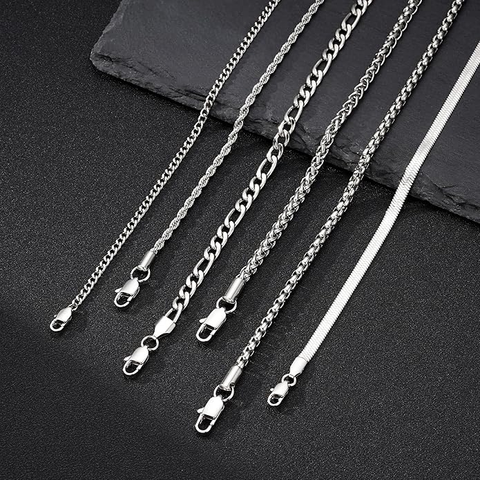 Yoosteel Mens Bracelets - Silver Chain Bracelet Stainless Steel Cuban Link Stack Bracelets Sturdy Rope Paperclip Chains Set 7.5/8.3/9 inches Trendy Jewelry for Men