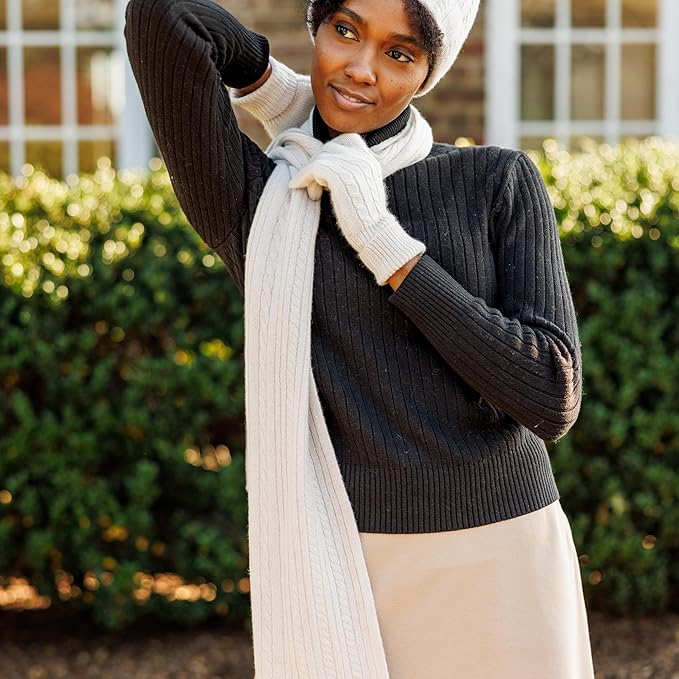 Fishers Finery Women's Cozy Cashmere Cable Knitted Winter Scarf | Black Label Box