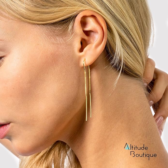 Altitude Boutique Threader Chain Earrings for Women | Gold Vermeil or Sterling Silver Long Dangle Earrings | Gold Drop Earrings Long Chain Earrings for Women, Dangle Earrings