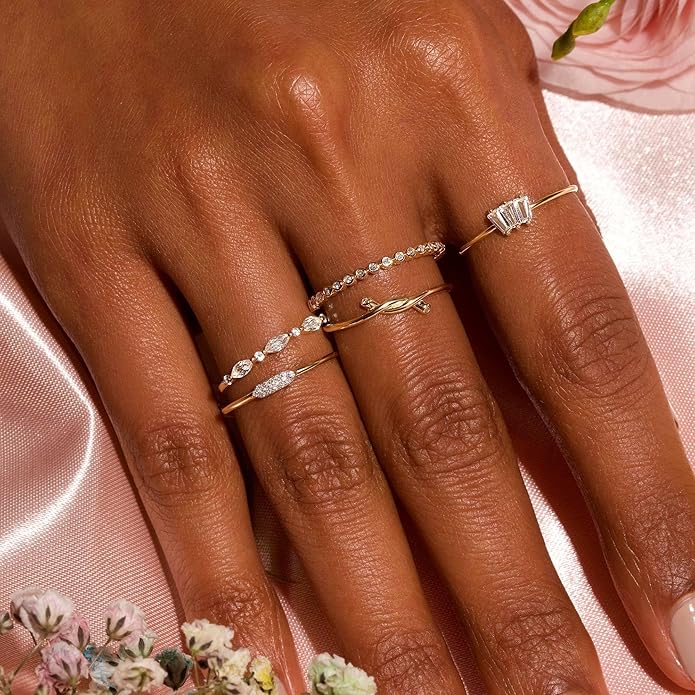WFYOU Gold Rings for Women that Don't Tarnish Cubic Zirconia Ring Stackable Rings for Women Dainty 14K Gold Plated Rings Set Wedding Bands for Women Gold Jewelry Ring Size 6 7 8 9 10