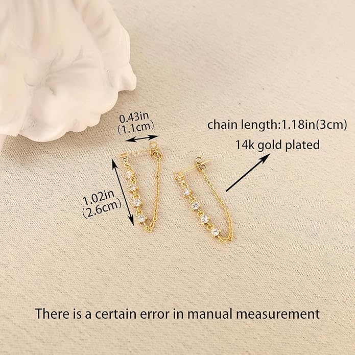 Gold Earrings for Women,Dainty 14k Gold Plated Pearl Drop Earring Dangle Pearl Dangling Earrings for Women Trendy Small Cute Wedding CZ Earring Long Chain Threader Prom Jewelry Gifts