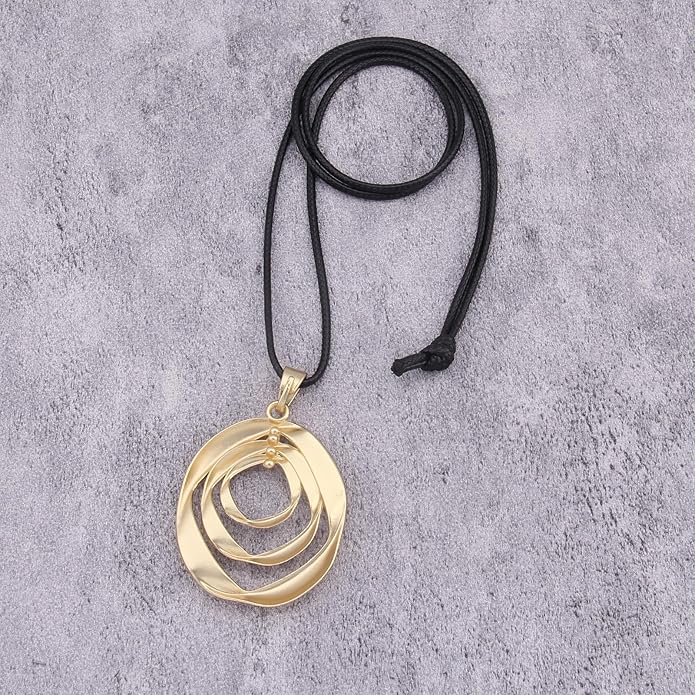 Long Boho Necklaces for Women Vintage Leather Wooden Pendant Y Choker Ethnic Style Gold Circle Hippie Sweater Necklace