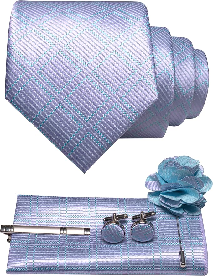 JEMYGINS Mens Tie and Lapel Pin Necktie Pocket Square Cufflinks and Tie Clip Sets for Business Casual 5PCS