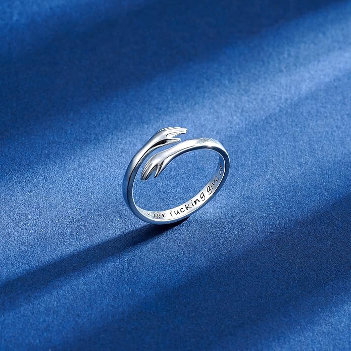 Yesteel S925 Sterling Silver Hug Ring for Women Teen Girls, Adjustable Ring Jewelry Mothers Day Birthday Gifts for Daughters Mom Sister Wife Friends Grandma