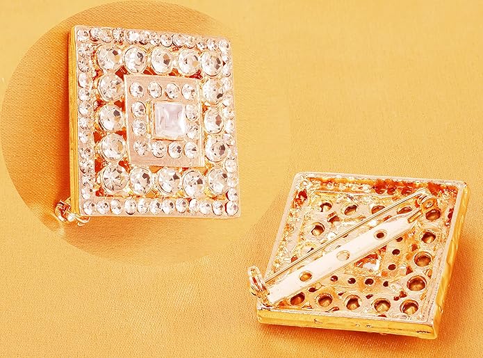 Touchstone Indian Bollywood Handcrafted Designer Jewelry Brooch Lapel Pin in Gold Or Silver Tone for Women.