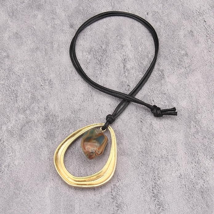 Boho Necklaces for Women Chunky Circle Necklace Layered Boho Circle Leather Choker Necklace Long Vintage Necklaces Bohemian Jewlery Gifts