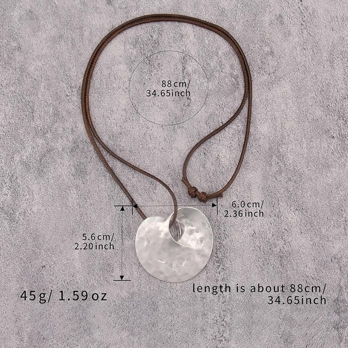 Boho Necklaces for Women Chunky Circle Necklace Layered Boho Circle Leather Choker Necklace Long Vintage Necklaces Bohemian Jewlery Gifts