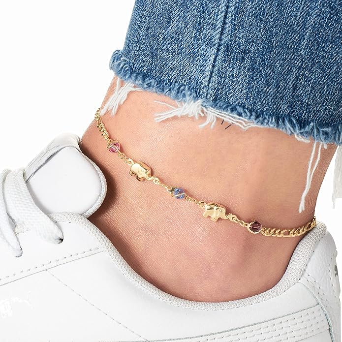 Barzel 18K Gold Plated Elephant Anklet For Women - Made In Brazil