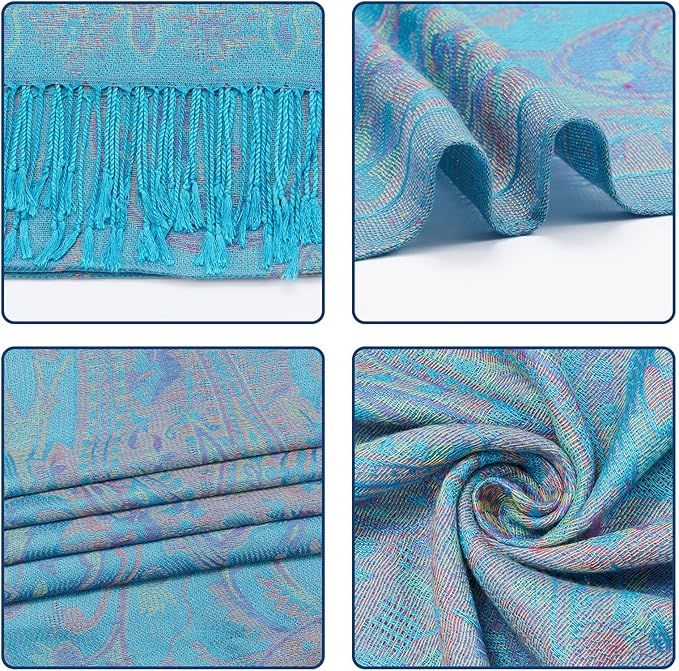 QIUTIMIY Paisley Pashmina Shawl Wrap Women Reversible Vintage Jacquard Pashmina Rave Scarf with Fringe for Evening, Wedding