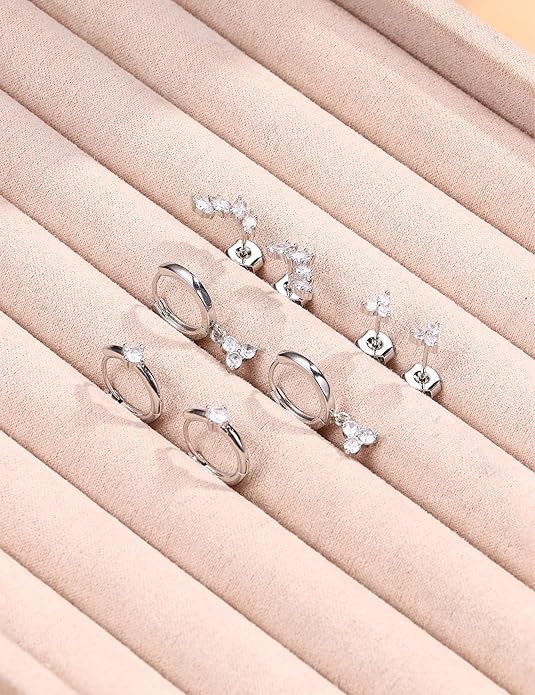 Florideco 925 Sterling Silver Earrings for Women Trendy Hypoallergenic Small Gold Hoop Earrings 14K Gold Plated Stud Earring Sets for Multiple Piercing CZ Ear Cuff Cartilage Earring Stacks